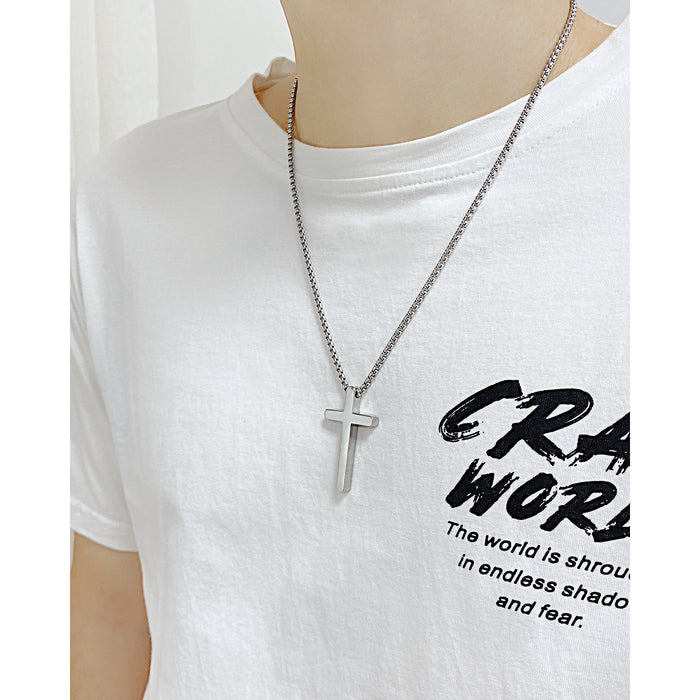 New simple and personalized glossy titanium steel cross accessories hip-hop men's necklace