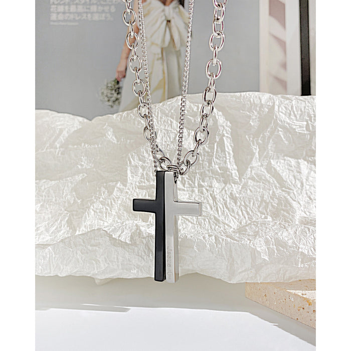 Minimalist stacked titanium steel cross personalized hip-hop style multi-layered stainless steel chain necklace