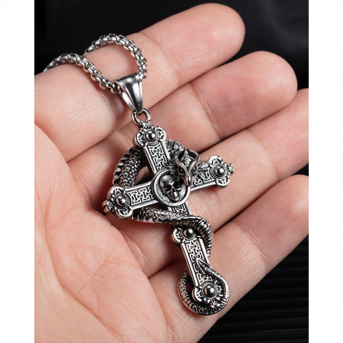 New retro titanium steel skull cross pendant personalized hip hop dragon men's necklace