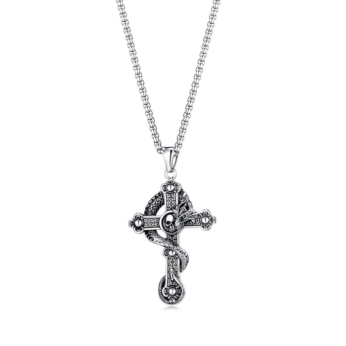 New retro titanium steel skull cross pendant personalized hip hop dragon men's necklace