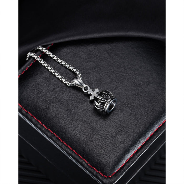 Simple retro cross pendant personalized street titanium steel crown necklace for men