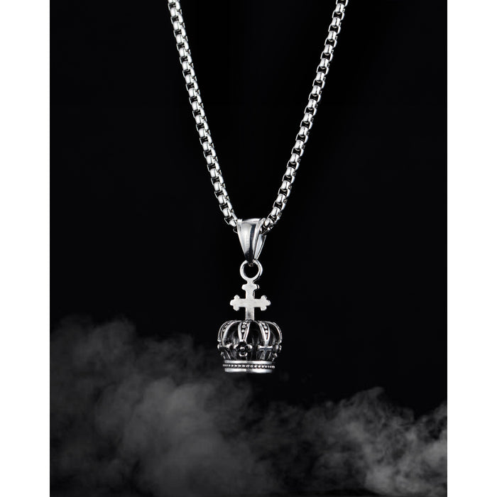 Simple retro cross pendant personalized street titanium steel crown necklace for men