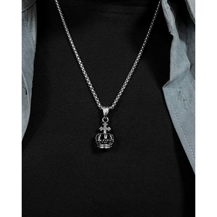 Simple retro cross pendant personalized street titanium steel crown necklace for men