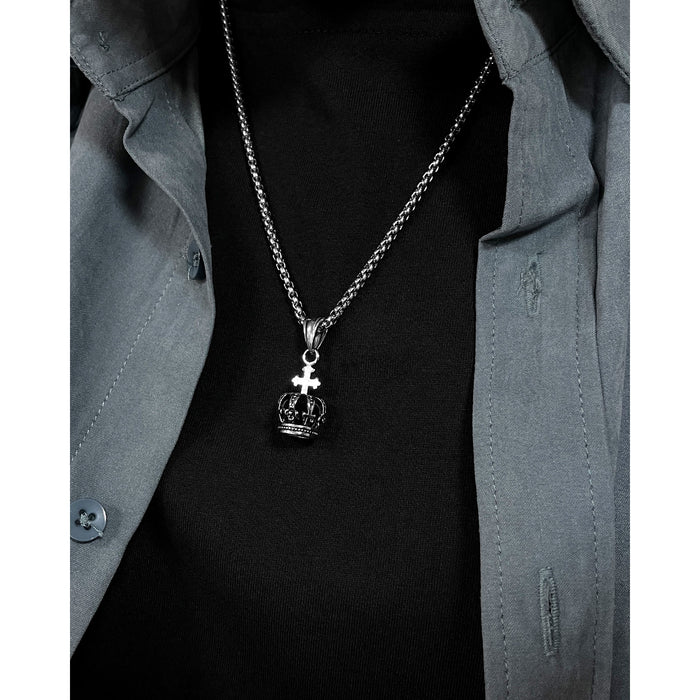 Simple retro cross pendant personalized street titanium steel crown necklace for men