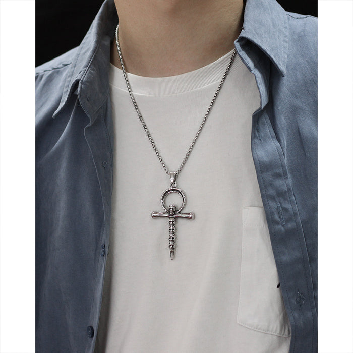Personalized titanium steel casting new cross pendant trendy men versatile skull necklace