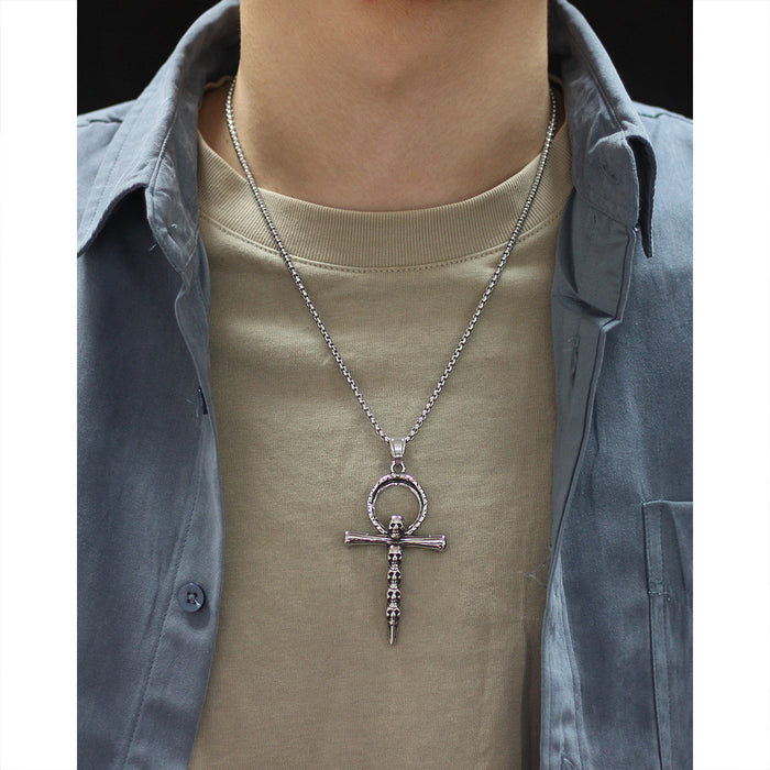 Personalized titanium steel casting new cross pendant trendy men versatile skull necklace