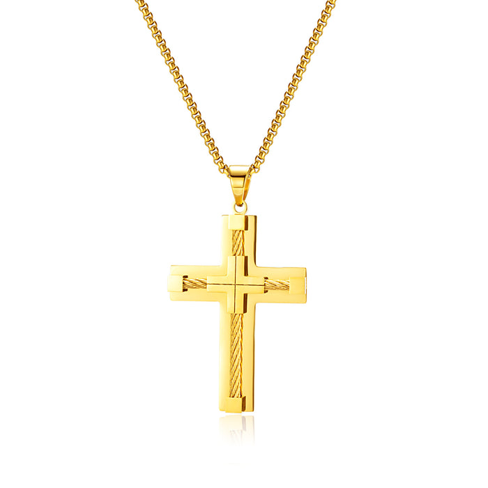 Fashionable stainless steel cross pendant personalized trendy punk men's titanium steel necklace
