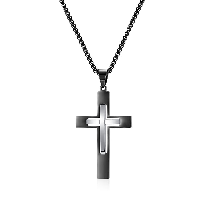 Fashionable New Stainless Steel Men's Pendant Hip Hop Double Layer Hollow Cross Titanium Steel Necklace