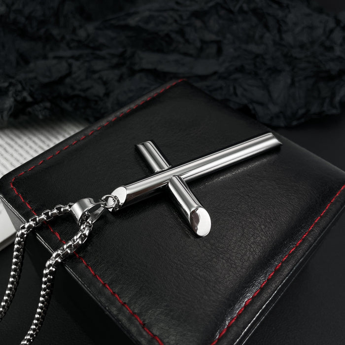 Stylish Large Titanium Steel Cross Pendant Simple Stainless Steel Men's Necklace