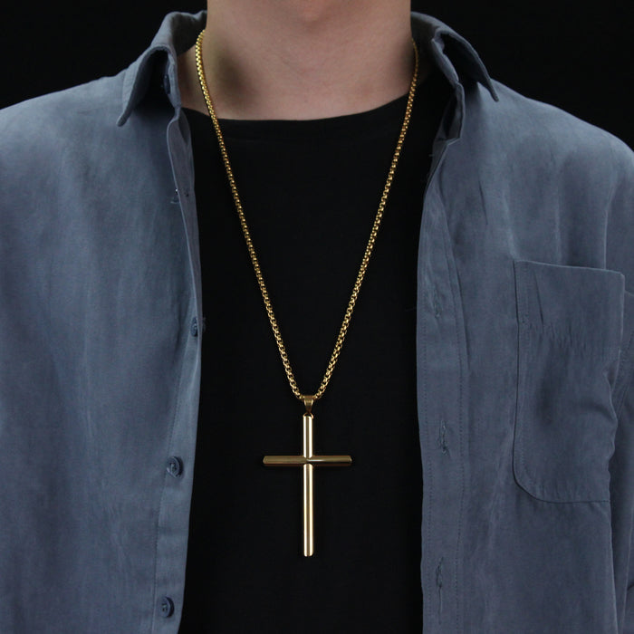 Stylish Large Titanium Steel Cross Pendant Simple Stainless Steel Men's Necklace