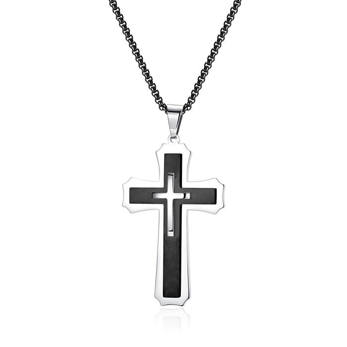 New stainless steel trendy men's large cross pendant street personalized titanium steel men's necklace