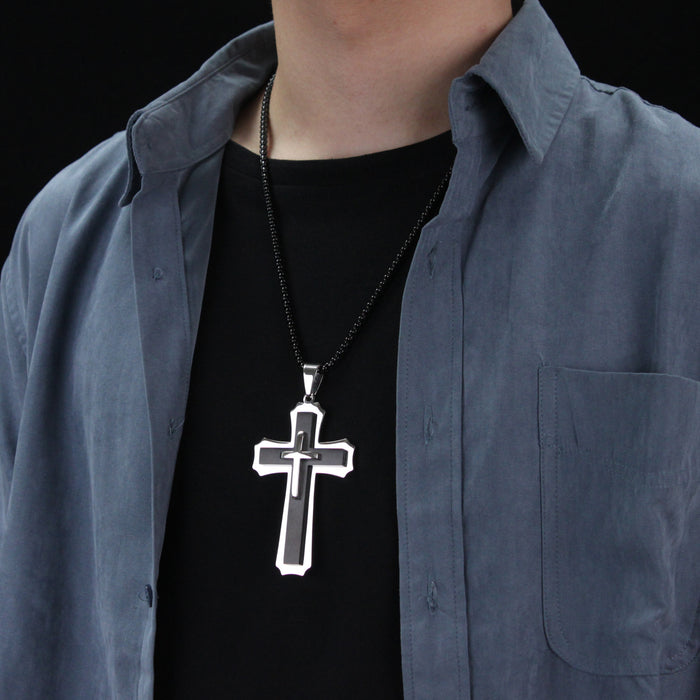 New stainless steel trendy men's large cross pendant street personalized titanium steel men's necklace