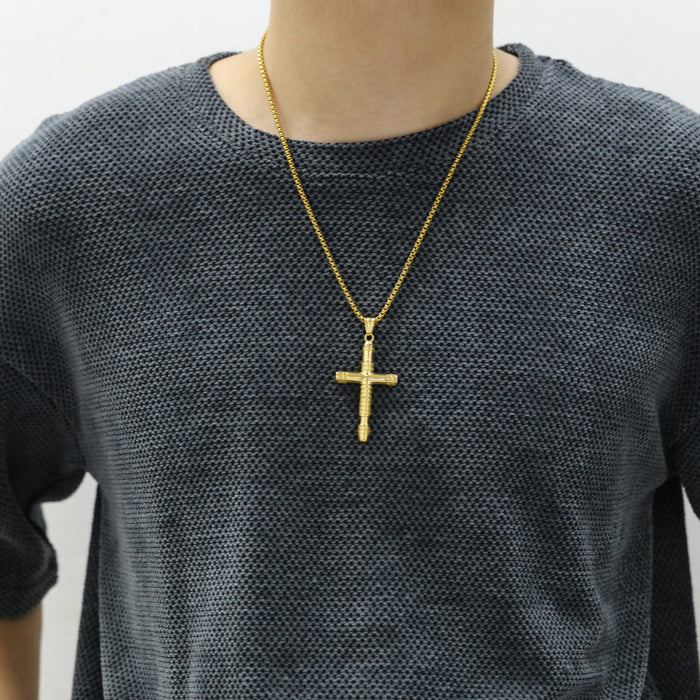 Fashion new men's titanium steel cross pendant personalized retro stainless steel punk necklace