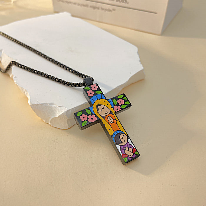 Hot selling personalized summer stainless steel color dripping cross men's hip hop titanium steel necklace
