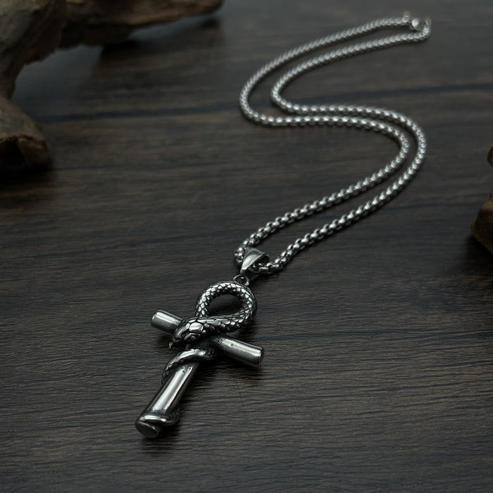 Retro trendy design mamba snake cross pendant personalized hip hop stainless steel necklace