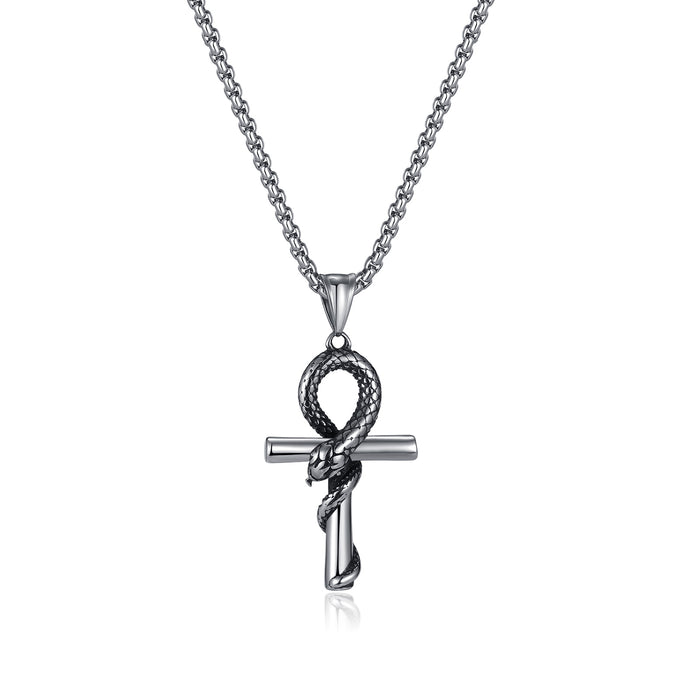 Retro trendy design mamba snake cross pendant personalized hip hop stainless steel necklace
