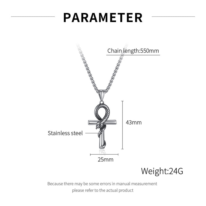 Retro trendy design mamba snake cross pendant personalized hip hop stainless steel necklace