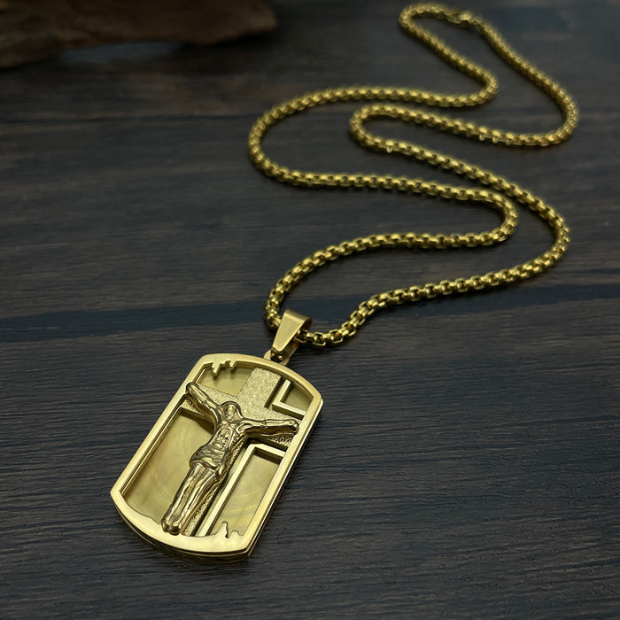 Retro personalized hip-hop titanium steel military brand pendant stainless steel cross men's necklace