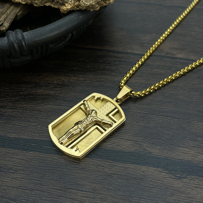 Retro personalized hip-hop titanium steel military brand pendant stainless steel cross men's necklace
