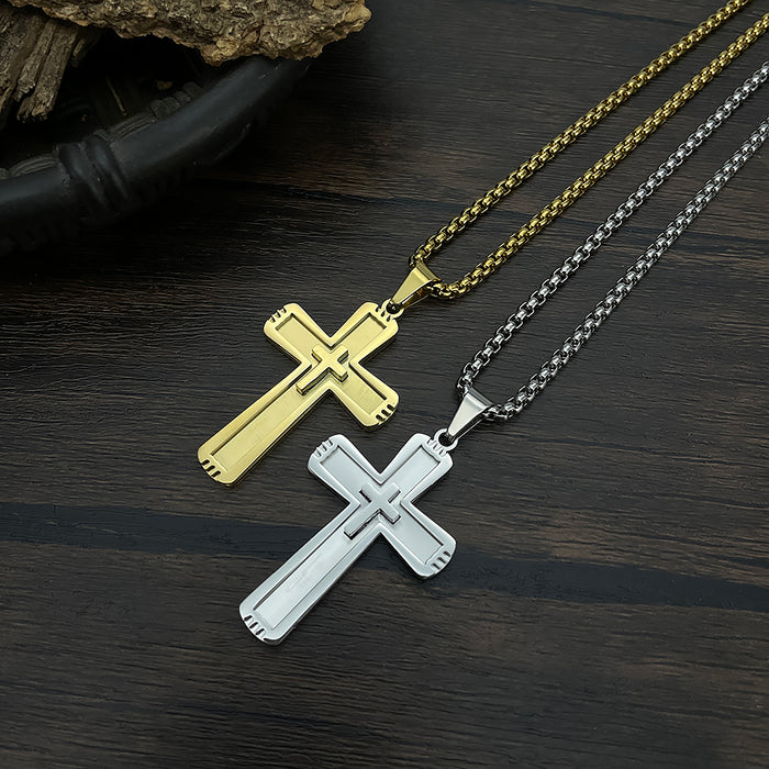 Personalized trendy punk style stainless steel retro men's titanium steel cross necklace