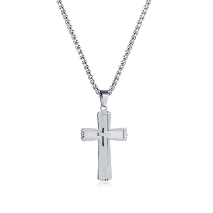 Personalized trendy punk style stainless steel retro men's titanium steel cross necklace