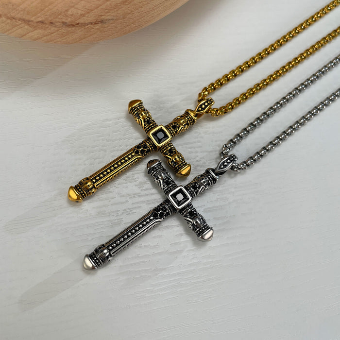 Retro cross titanium steel pendant stainless steel punk style necklace for men