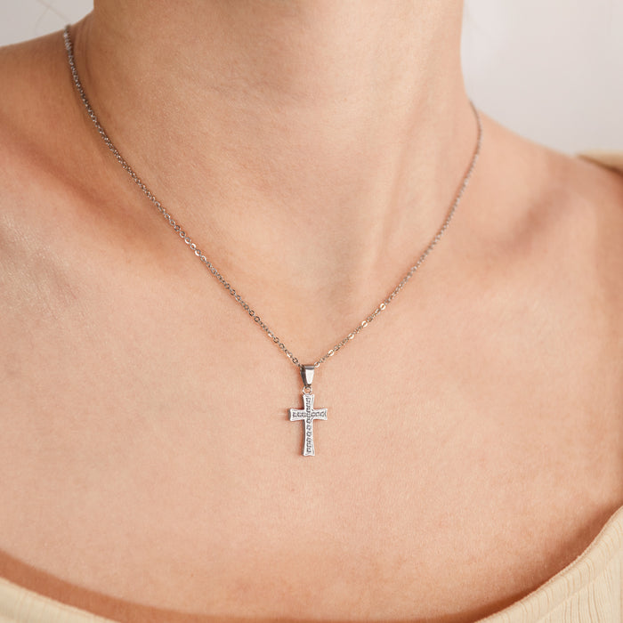 Titanium steel INS style inlaid zircon cross simple and fashionable stainless steel necklace