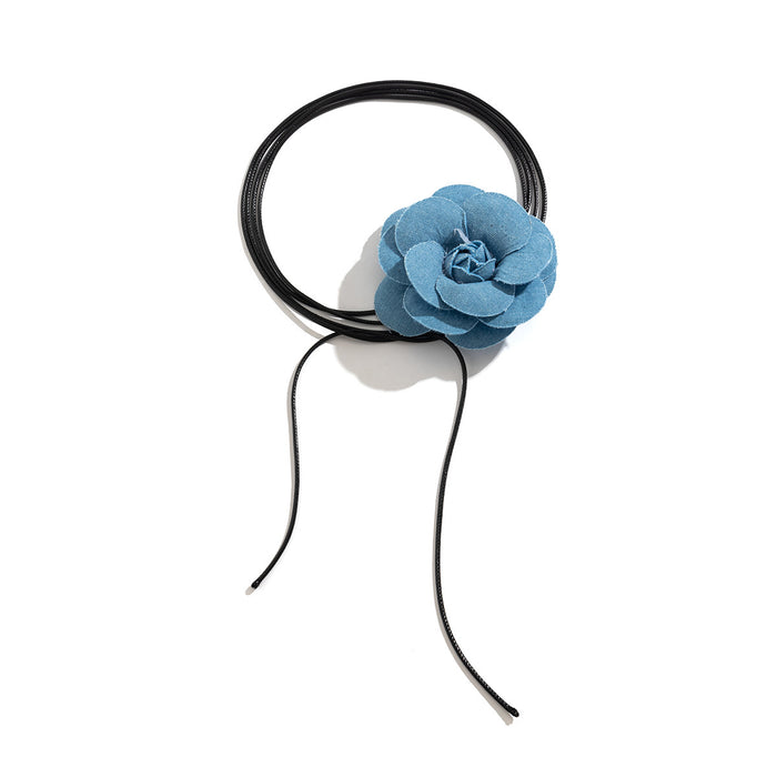 Niche retro choker rose flower choker tassel satin flower necklace