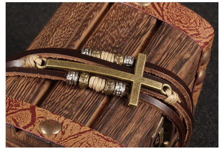 Roman Cross Beaded Leather Bracelet for Men Fashion Bracelet