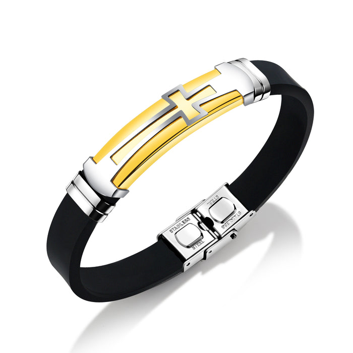 Titanium Steel Silicone Cross Men's Bracelet Wristband Bracelet