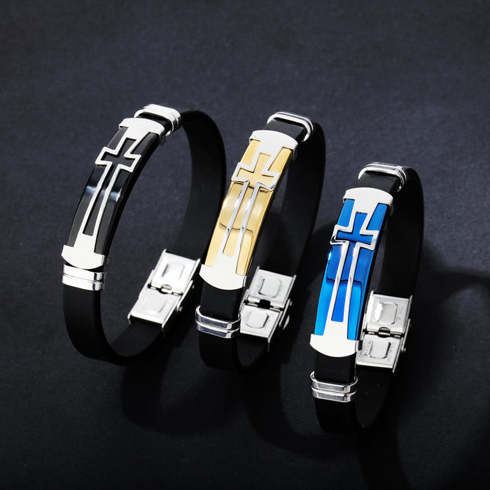 Titanium Steel Silicone Cross Men's Bracelet Wristband Bracelet