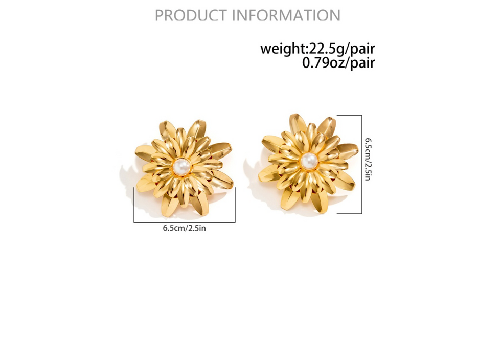 Personalized trendy chrysanthemum petal design exaggerated earrings niche retro pearl earrings