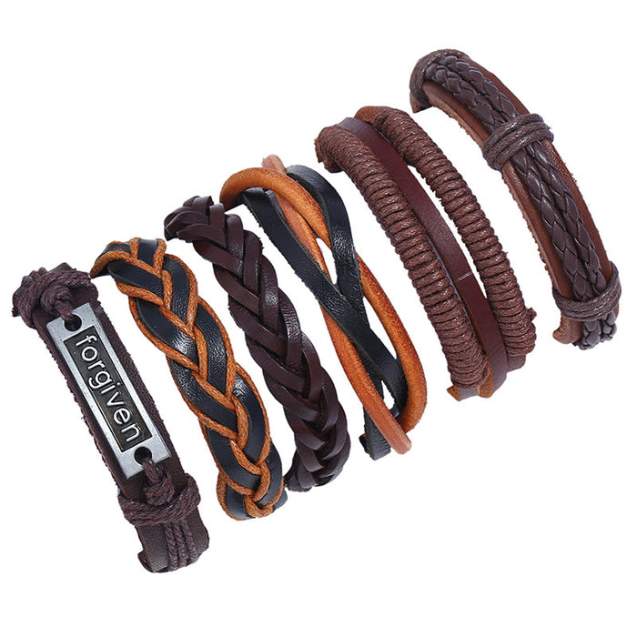 Vintage Braided Multi-layer Cowhide Bracelet Combination Set Leather Bracelet