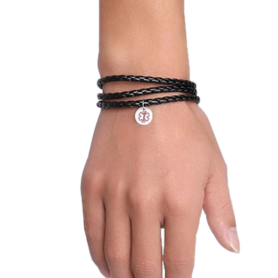 Black Leather Wrap Medical ID Bracelet