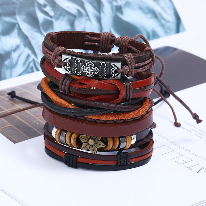 Punk Personality 6 Piece Retro Woven Multi-layer Bracelet Set