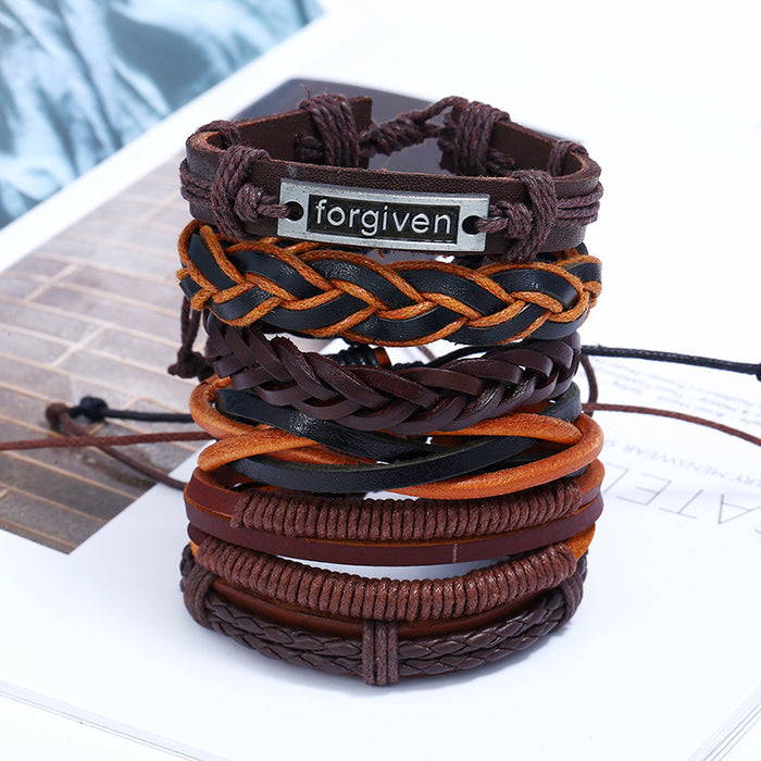 Vintage Braided Multi-layer Cowhide Bracelet Combination Set Leather Bracelet