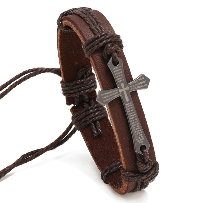 Vintage Leather Bracelets Metal Cross Jesus Bracelet
