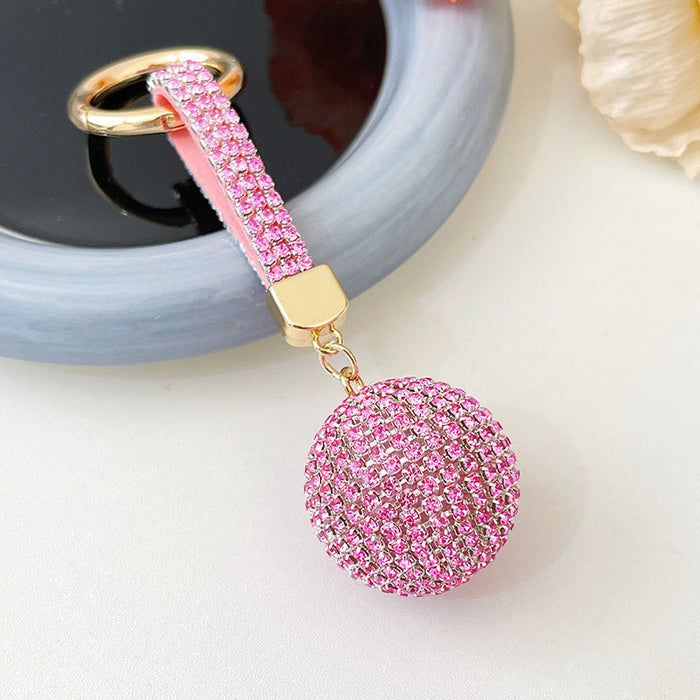 Fashion Round Ball Keychain Rhinestone Backpack Hanging Decoration Car Key Pendant