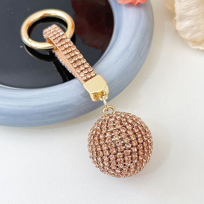 Fashion Round Ball Keychain Rhinestone Backpack Hanging Decoration Car Key Pendant