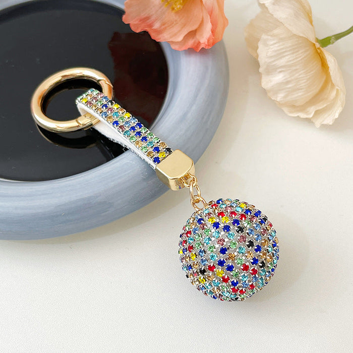 Fashion Round Ball Keychain Rhinestone Backpack Hanging Decoration Car Key Pendant