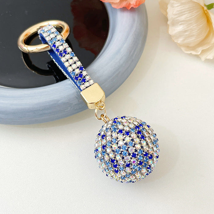 Fashion Round Ball Keychain Rhinestone Backpack Hanging Decoration Car Key Pendant