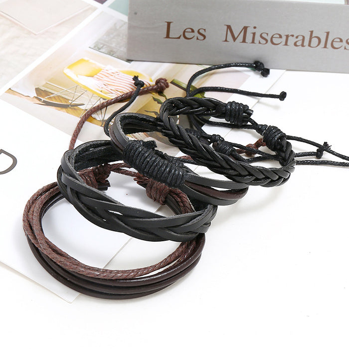 Multi-layer Woven Composite Leather Bracelet (One Set)
