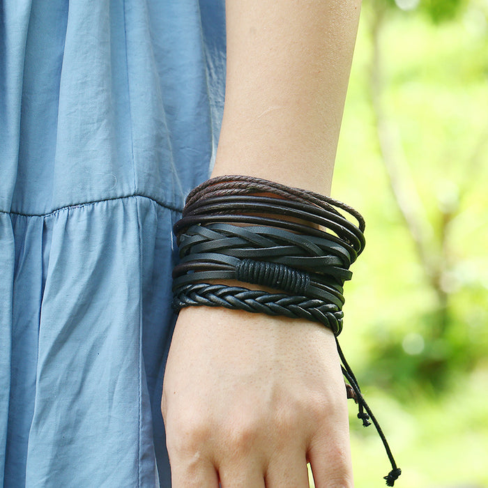 Multi-layer Woven Composite Leather Bracelet (One Set)