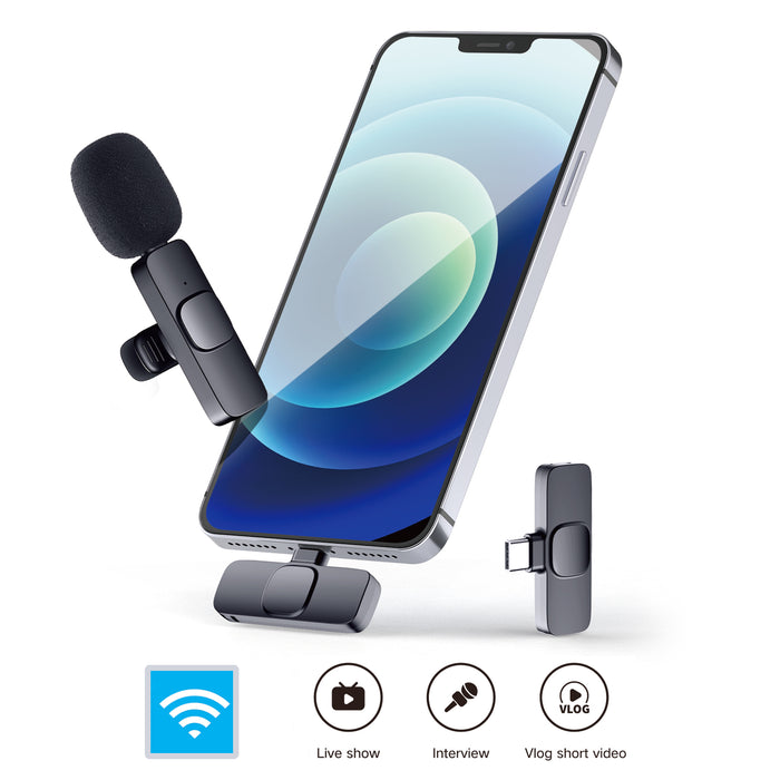 Wireless Microphone Convenient Mic Noise Reduction Live Interview Mobile Phone Recording For IOS & Type C