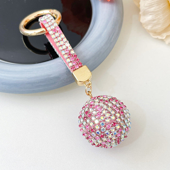 Fashion Round Ball Keychain Rhinestone Backpack Hanging Decoration Car Key Pendant