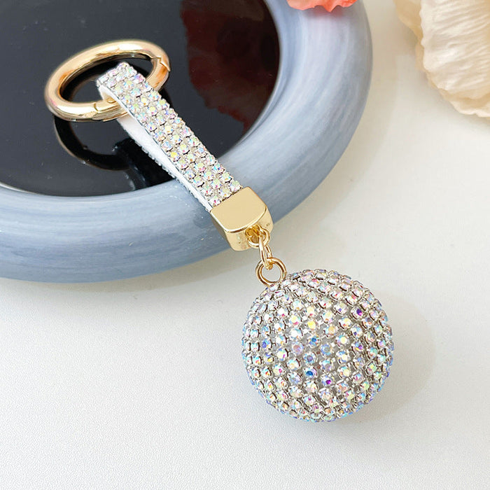 Fashion Round Ball Keychain Rhinestone Backpack Hanging Decoration Car Key Pendant