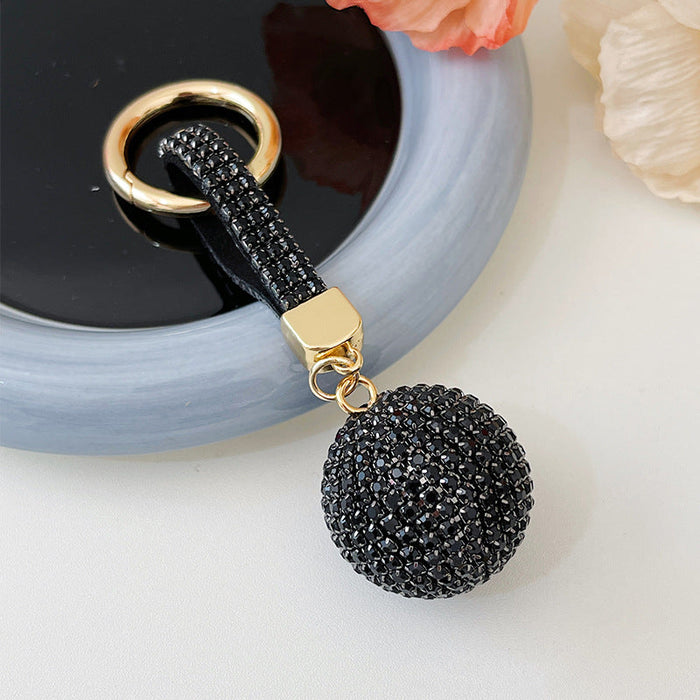 Fashion Round Ball Keychain Rhinestone Backpack Hanging Decoration Car Key Pendant