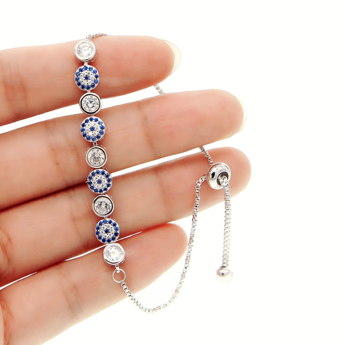 Mix 3 color gold rose silver color 5mm sparking AAA+ cz evil eye link chain girl women turkish jewelry pave cz bracelet