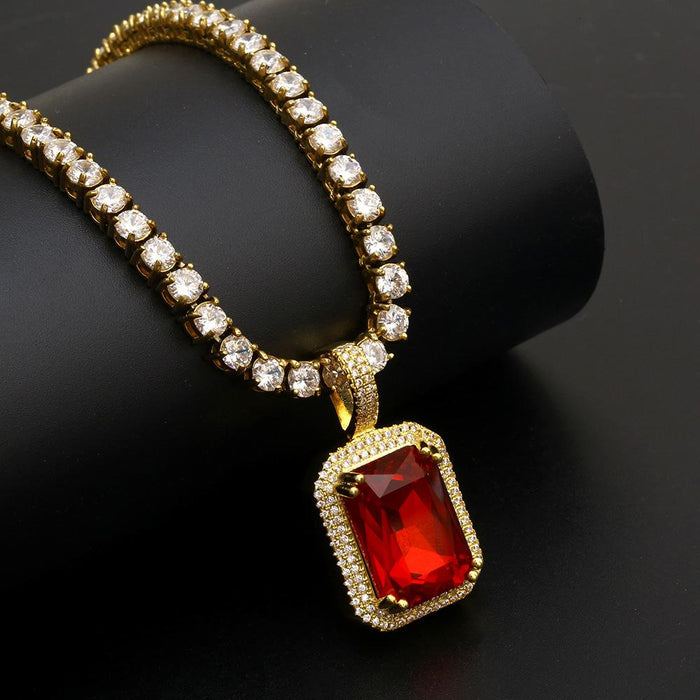 Iced Out Bling Gem Stones Pendant Necklace- Hip Hop Jewelry