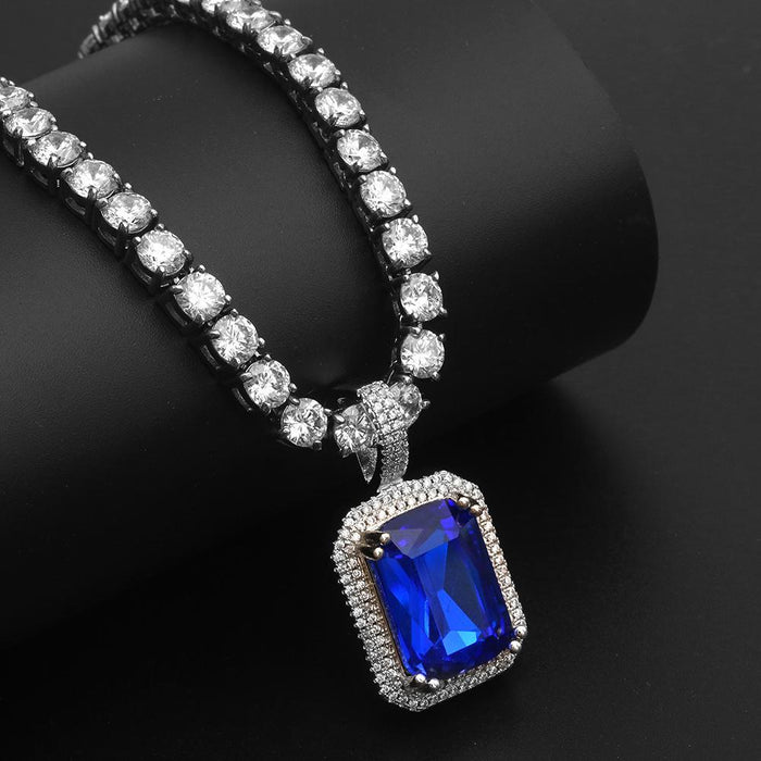 Iced Out Bling Gem Stones Pendant Necklace- Hip Hop Jewelry